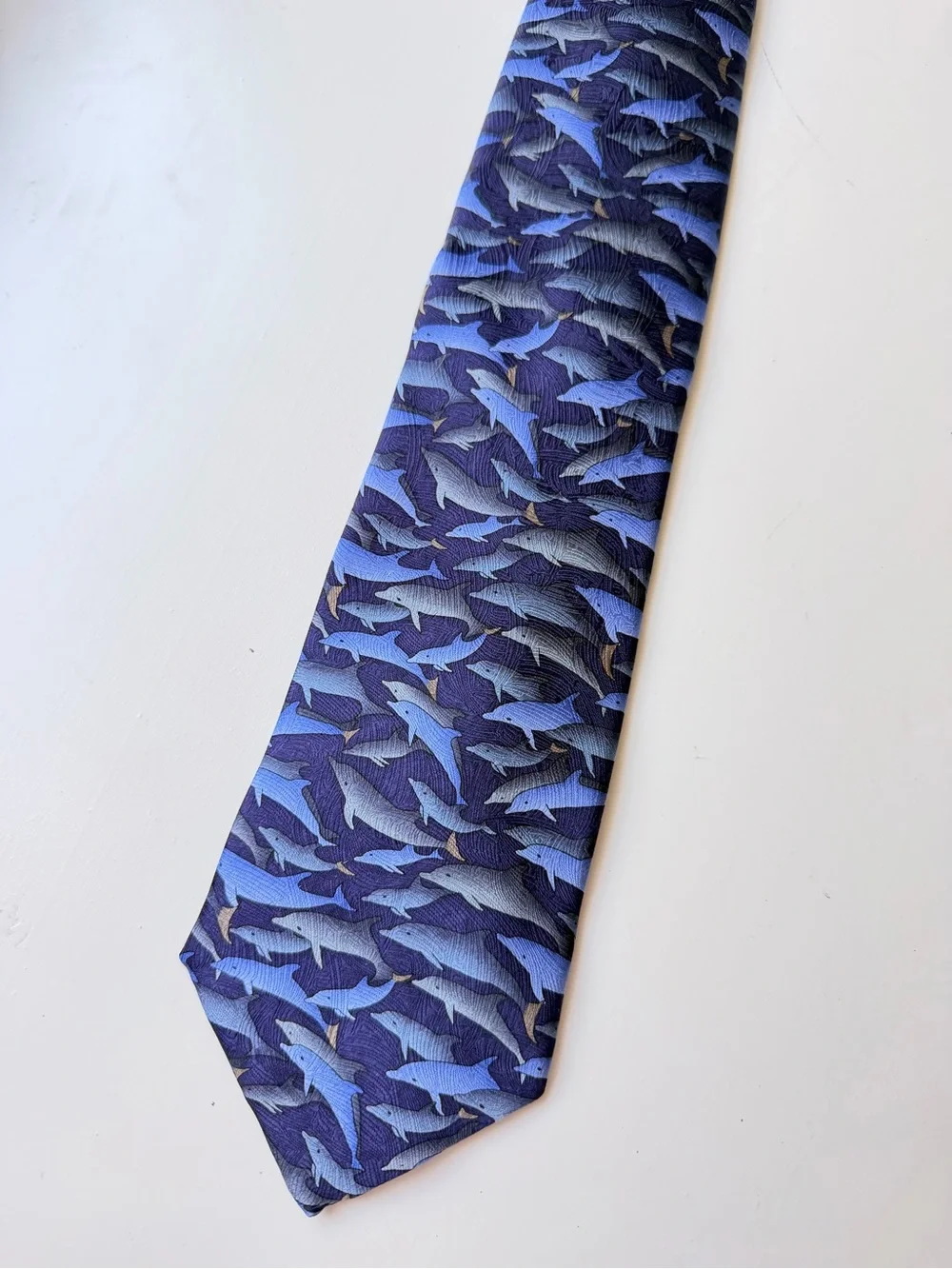 100% handmade, silk tie, dolphin print the nature Conservatory 60in